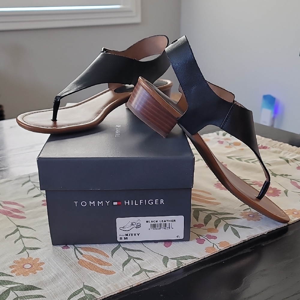 Tommy Hilfiger "Kitty" Black Leather Women's Sandals